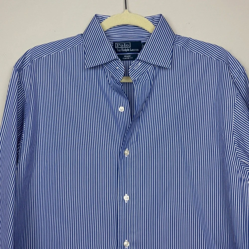 Polo RL‎ Regent Classic Fit Blue & White Pinstripe Button Front SZ 16 32/33